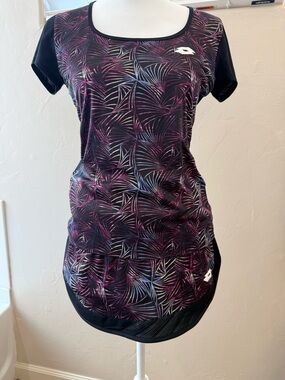 Lotto Black Short-Sleeve Active Tee with Purple, Black & Blue Palm Print, size M